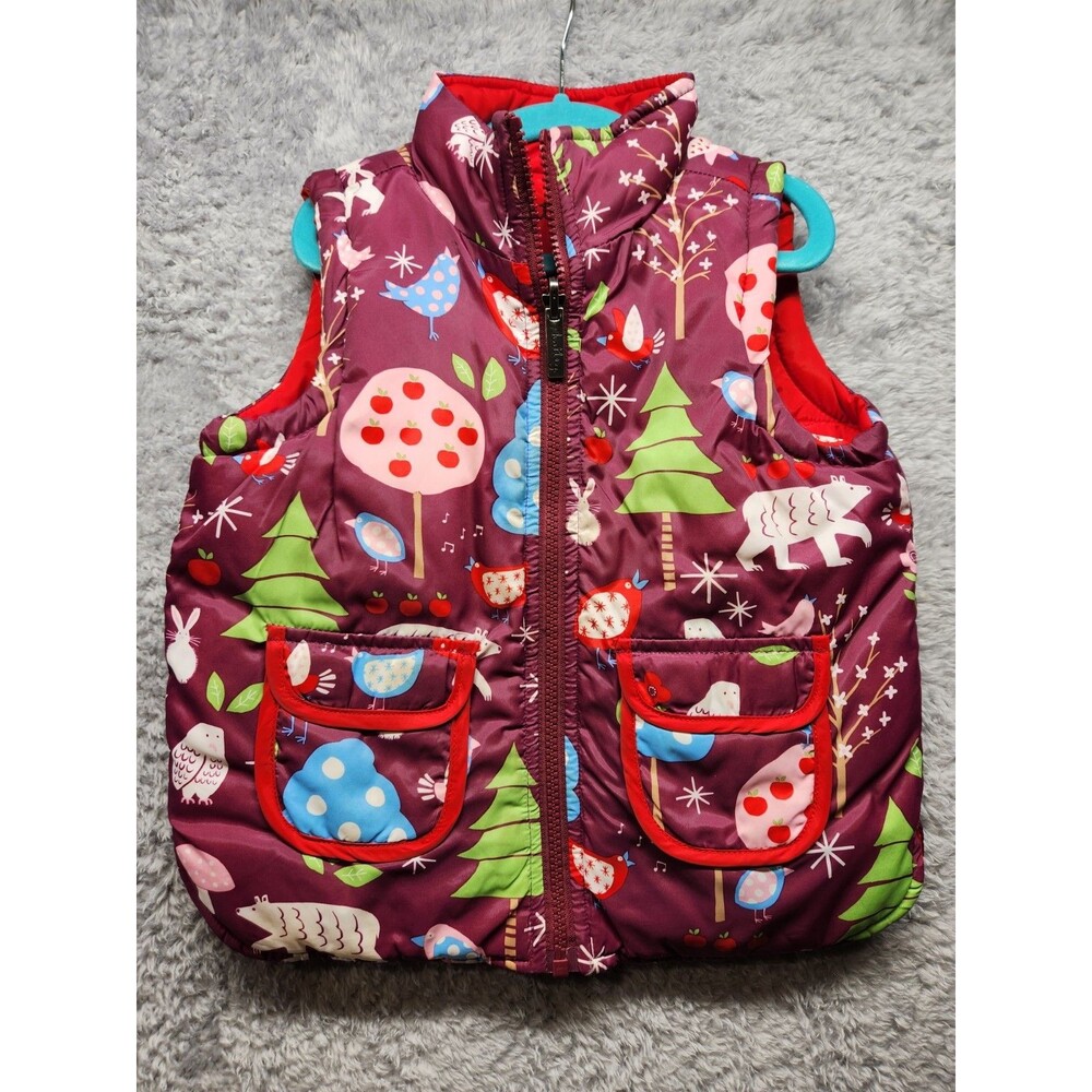 Hatley Girls Purple Reversible Vest Size 4 Forest Animals Outerwear